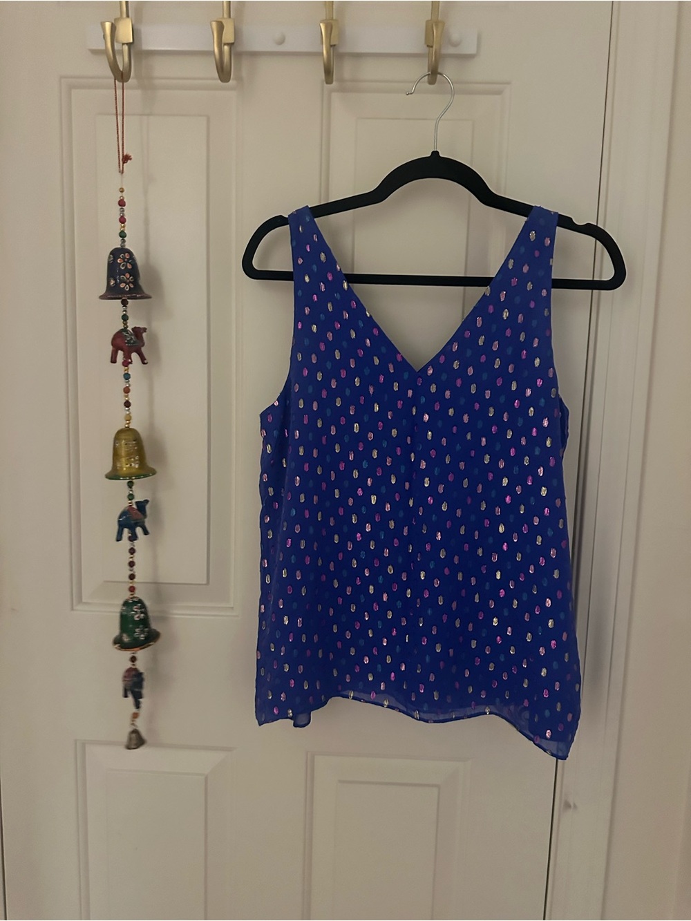 Lily Pulitzer Royal Blue V-Neck Metallic Dot Sleeveless Blouse Small